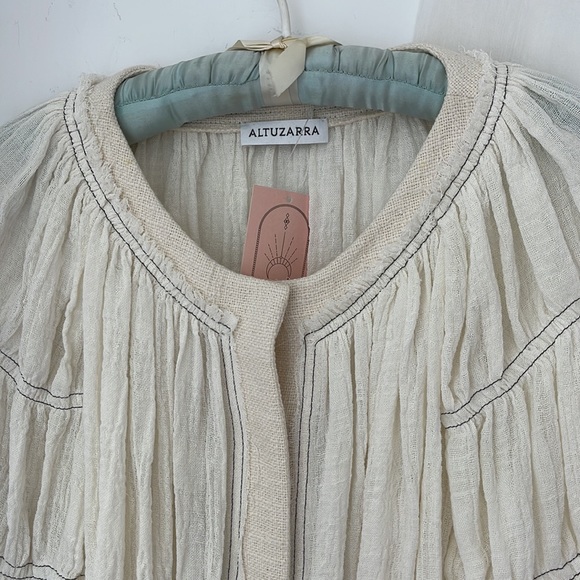 Altuzarra Bone Linen distressed billowy sleeve button up jacket blouse - Picture 6 of 12